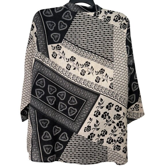 Lucy & Laurel Womens 3X Black & Beige 100% Linen Button-Down Blouse Country Y2K - Picture 2 of 9